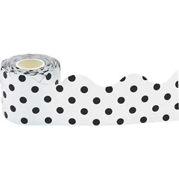 Teacher Created Resources Black Polka Dots on White Scalloped Rolled Border Trim - 50ft - Decorate Bulletin Boards, Walls, Desks, Windows, Doors, Lockers, Schools, Classrooms, Homeschool & Offices