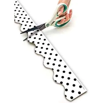 Teacher Created Resources Black Polka Dots on White Scalloped Rolled Border Trim - 50ft - Decorate Bulletin Boards, Walls, Desks, Windows, Doors, Lockers, Schools, Classrooms, Homeschool & Offices