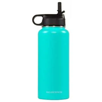 Signature Fitness Double-Wall Vacuum Insulated Stainless Steel Water Bottle, 3 Caps Included, 32 Oz,...