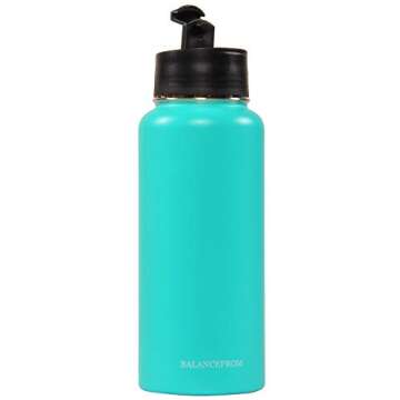Signature Fitness Double-Wall Vacuum Insulated Stainless Steel Water Bottle, 3 Caps Included, 32 Oz, Aqua