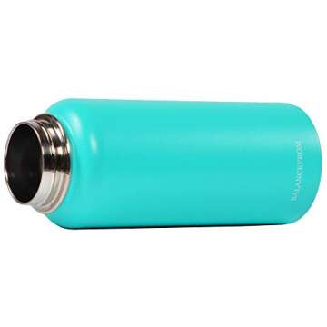 Signature Fitness Double-Wall Vacuum Insulated Stainless Steel Water Bottle, 3 Caps Included, 32 Oz, Aqua