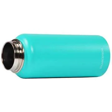 Signature Fitness Double-Wall Vacuum Insulated Stainless Steel Water Bottle, 3 Caps Included, 32 Oz, Aqua