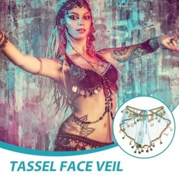 VILLCASE Women Tribal Face Veil with Coins Belly-dance Costume Costume Veil Masks Halloween Costume Accessory