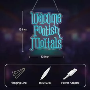 Welcome Foolish Mortals Neon Sign,Innovative Integral Forming Process,With Dimmable Switch For All Holiday Party and Home Decoration (Blue)