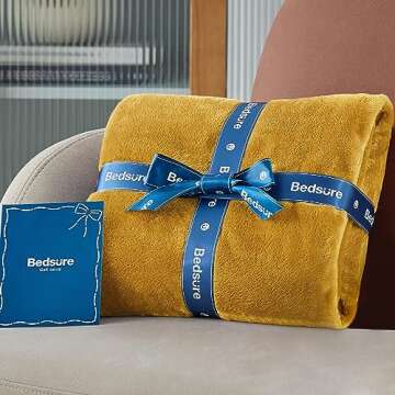 Bedsure Mustard Yellow Fleece Throw Blanket - 300GSM Blankets for Couch, Sofa, Bed, Soft Lightweight Plush Cozy Throws for Toddlers, 50x60 inches