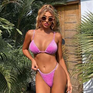 YIMISAN Women Sexy Brazilian Bikini 2 Piece String Triangle Top Thong Swimsuit Bathing Suit Dark Pin...