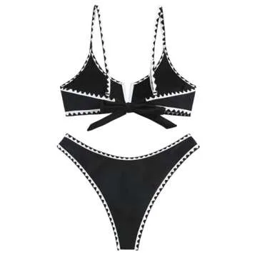 ZAFUL Women's High Cut Ribbed Bikini Set - Stylish Swimsuit