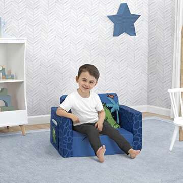 Delta Children Dinosaur Cozee Flip-Out Chair For Relaxing- 2-in-1 Convertible Lightweight,Portable C...