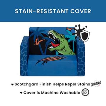 Delta Children Dinosaur Cozee Flip-Out Chair For Relaxing- 2-in-1 Convertible Lightweight,Portable Chair to Lounger for Toddlers & Kids