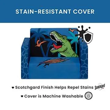 Delta Children Dinosaur Cozee Flip-Out Chair For Relaxing- 2-in-1 Convertible Lightweight,Portable Chair to Lounger for Toddlers & Kids