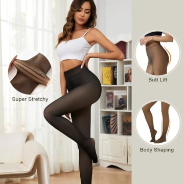 Apriddeo Fleece Lined Tights Women Winter Warm Thick Sheer