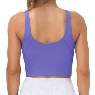 Women’s Longline Sports Bra Wirefree Padded Medium Support Yoga Bras Gym Running Workout Tank Tops(Bright Purple, Small)