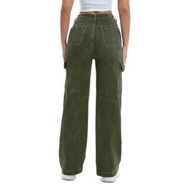 ETTELO Women Cargo Jeans High Waist Stylish Stretchy