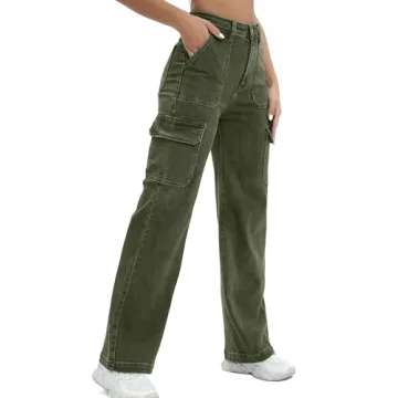 ETTELO Women Cargo Jeans High Waist Stylish Stretchy
