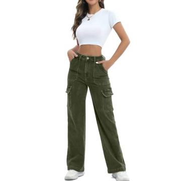 ETTELO Women Cargo Jeans High Waist Stylish Stretchy