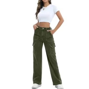 ETTELO Women Cargo Jeans High Waist Stylish Stretchy