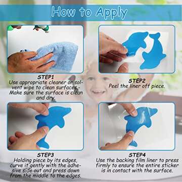 S&X Bathtub Non Slip Stickers,Grippy Dolphin Adhesive Treads – Fine Gritty Textured Surface – Pack of 12 Shower Floor Non Slip Stickers – Comfortable Grip On Slipper Surfaces