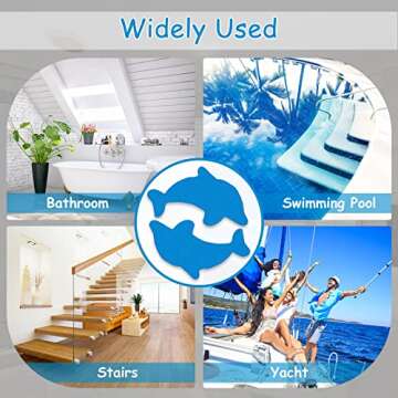 S&X Bathtub Non Slip Stickers,Grippy Dolphin Adhesive Treads – Fine Gritty Textured Surface – Pack of 12 Shower Floor Non Slip Stickers – Comfortable Grip On Slipper Surfaces