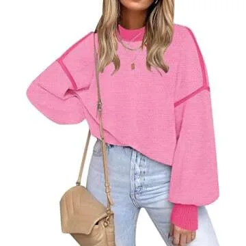 Fall Clothes for Women 2025 Trendy Fashion Oversized Sweaters Color Block Long Sleeve Knited Pullove...