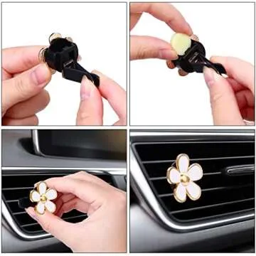 Daisy Air Vent Clips: 6 Pcs Cute Flower Air Conditioning Outlet Clip Car Air Fresheners Vent Clips Interior Decor Charm Car Decoration Cute Accessories for Women Girls + Mask Hook(White)