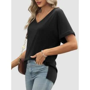 ATHMILE Women's V Neck Casual Tunic Summer Tops