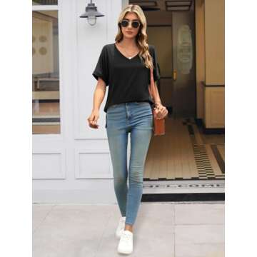 ATHMILE Women's V Neck Casual Tunic Summer Tops