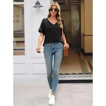 ATHMILE Women's V Neck Casual Tunic Summer Tops