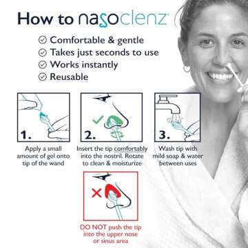 NasoClenz Nasal Cleansing Kit – Gentle, Washable Wand & Antiseptic Gel, Nose Cleaner Reduces Germs...