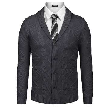 Stylish COOFANDY Men's Shawl Collar Cardigan Sweater