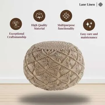 Stylish Lane Linen Hand Knitted Pouf Ottoman for Home