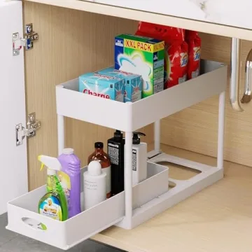 PUILUO Under Sink Organizer 2-Tier Sliding Basket Storage