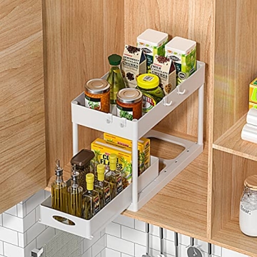 PUILUO Under Sink Organizer 2-Tier Sliding Basket Storage