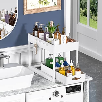 PUILUO Under Sink Organizer 2-Tier Sliding Basket Storage