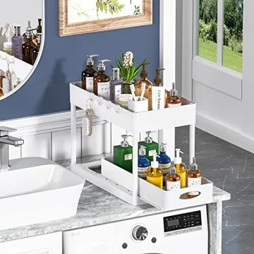 PUILUO Under Sink Organizer 2-Tier Sliding Basket Storage