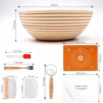 Liliadon Bread Proofing Basket Sourdough Bread Baking Supplies Starter Kit Set (Two Round Baskets Pa...