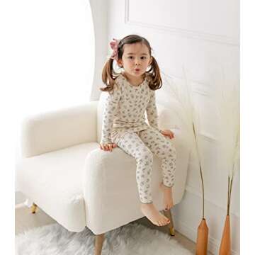AVAUMA Baby Boys Girls Pajama Set 6M-7T Kids Cute Toddler Snug fit Flower Pattern Design Pjs Cotton Sleepwear Ruffled Shirring (Laura.Ivory/MtFlower.L)