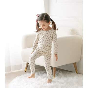 AVAUMA Baby Boys Girls Pajama Set 6M-7T Kids Cute Toddler Snug fit Flower Pattern Design Pjs Cotton Sleepwear Ruffled Shirring (Laura.Ivory/MtFlower.L)