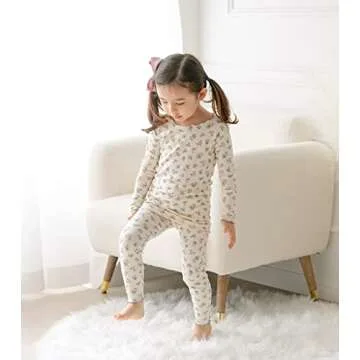 AVAUMA Baby Boys Girls Pajama Set 6M-7T Kids Cute Toddler Snug fit Flower Pattern Design Pjs Cotton Sleepwear Ruffled Shirring (Laura.Ivory/MtFlower.L)