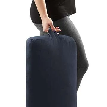 Node Fitness Yoga Meditation Cushion, 25" x 12" Rectangular Bolster with Organic Cotton Cover - Blue