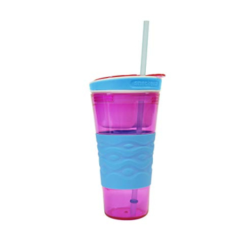 Snackeez Travel Snack & Drink Cup with Straw, Pink, Large (Pack of 1)