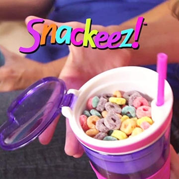 Snackeez Travel Snack & Drink Cup with Straw, Pink, Large (Pack of 1)