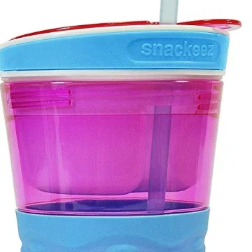Snackeez Travel Snack & Drink Cup with Straw, Pink, Large (Pack of 1)