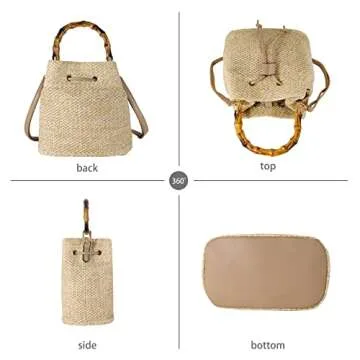 Hirooms Women Beach Bag Summer Straw Woven Shoulder Bag Tote Bag Crossbody Bucket Handbags Handmade ...