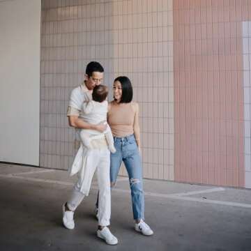 mushie Baby Wrap Carrier | 100% Organic Cotton | Infant Sling for Newborn and Babies 8-35 lbs (Tradewinds)