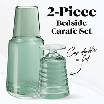 American Atelier Bedside Water Carafe with Tumbler | Elegant 2-Piece Set for Hydration & Decor | Per...