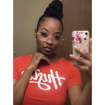 PORADAY Rectangle Sunglasses for Women Men Vintage Rimless Square Sun Glasses Candy Color (Clear)