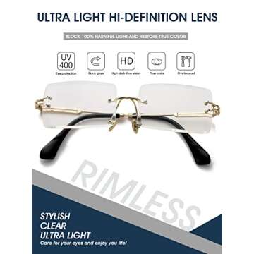 PORADAY Rectangle Sunglasses for Women Men Vintage Rimless Square Sun Glasses Candy Color (Clear)