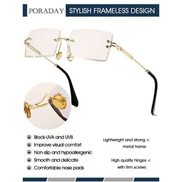 PORADAY Rectangle Sunglasses for Women Men Vintage Rimless Square Sun Glasses Candy Color (Clear)