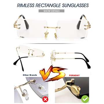 PORADAY Rectangle Sunglasses for Women Men Vintage Rimless Square Sun Glasses Candy Color (Clear)