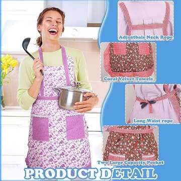 Zhanmai 3 Pcs Women Floral Aprons with Pocket Soft Kitchen Chef Aprons for Women Cooking Gardening(F...